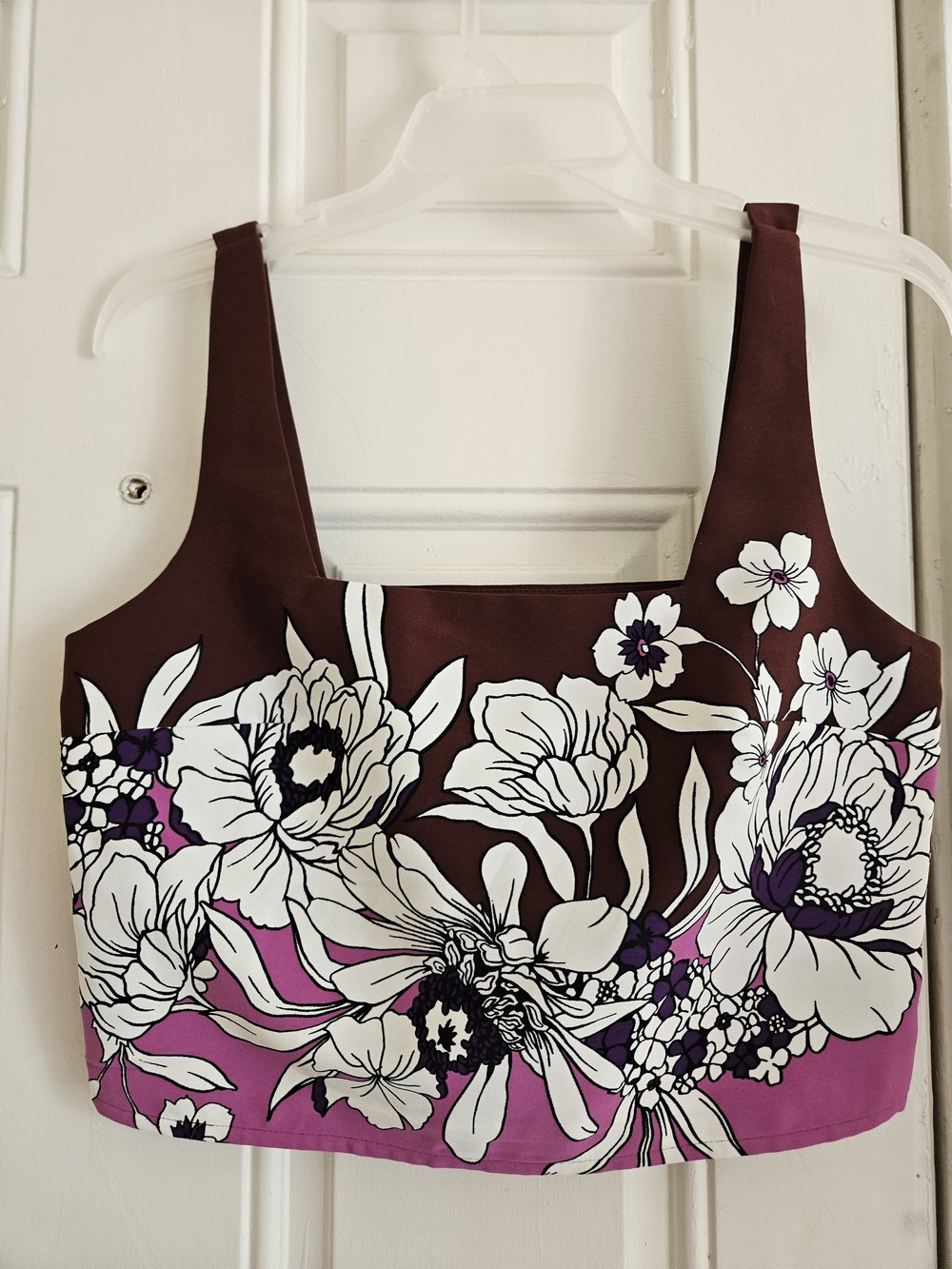 Floral Print Square-Neck Crop Top in Plum and Magenta